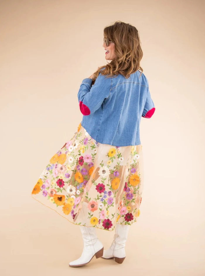 Spring Flower Denim Shirt