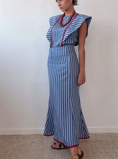 Ruffled Striped Faille Maxi Dress