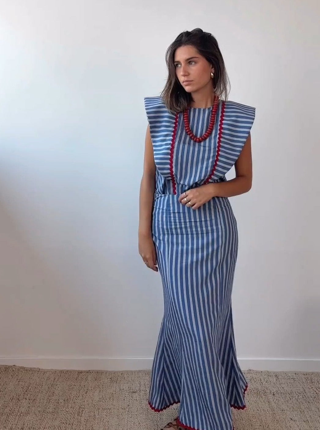 Ruffled Striped Faille Maxi Dress