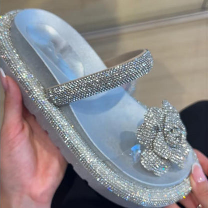 Rhinestone Sparkle Flower Comfortable Slippers