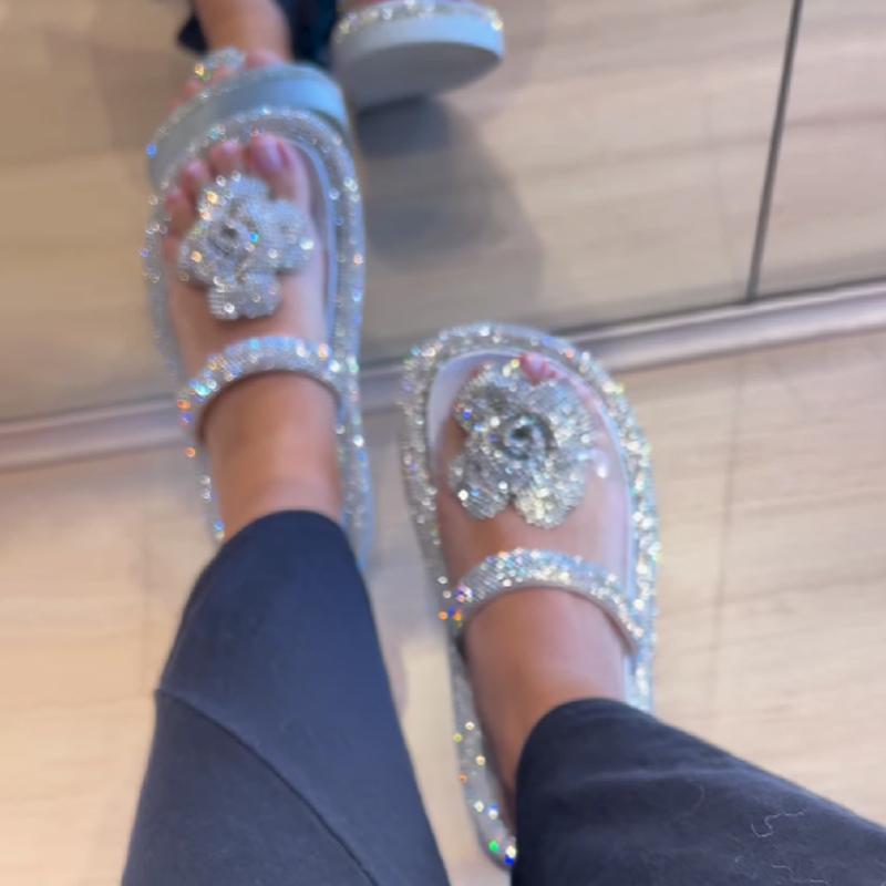 Rhinestone Sparkle Flower Comfortable Slippers