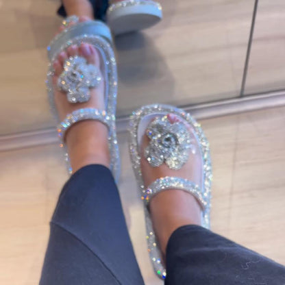 Rhinestone Sparkle Flower Comfortable Slippers