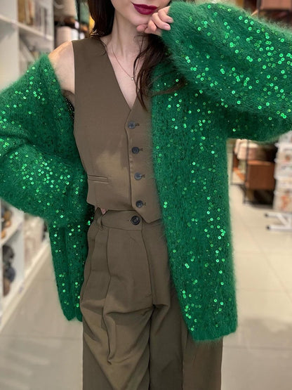 Sequin Green Sweater Cardigan