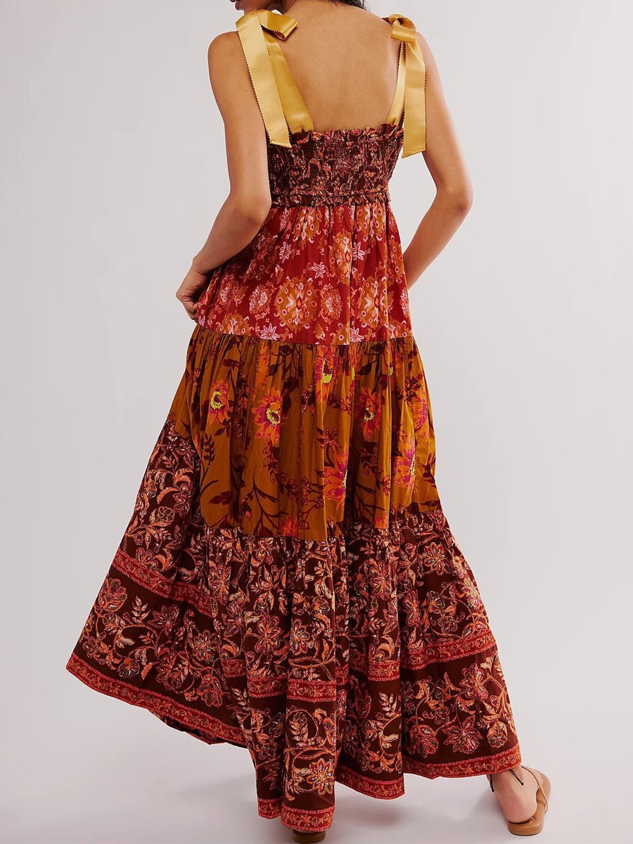 Strapless Backless Vintage Print Dress