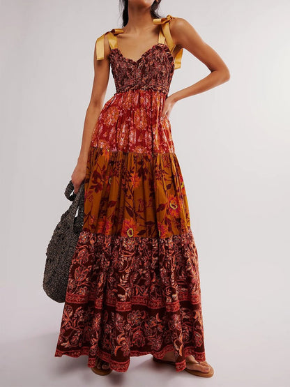 Strapless Backless Vintage Print Dress