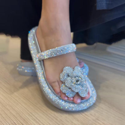 Rhinestone Sparkle Flower Comfortable Slippers