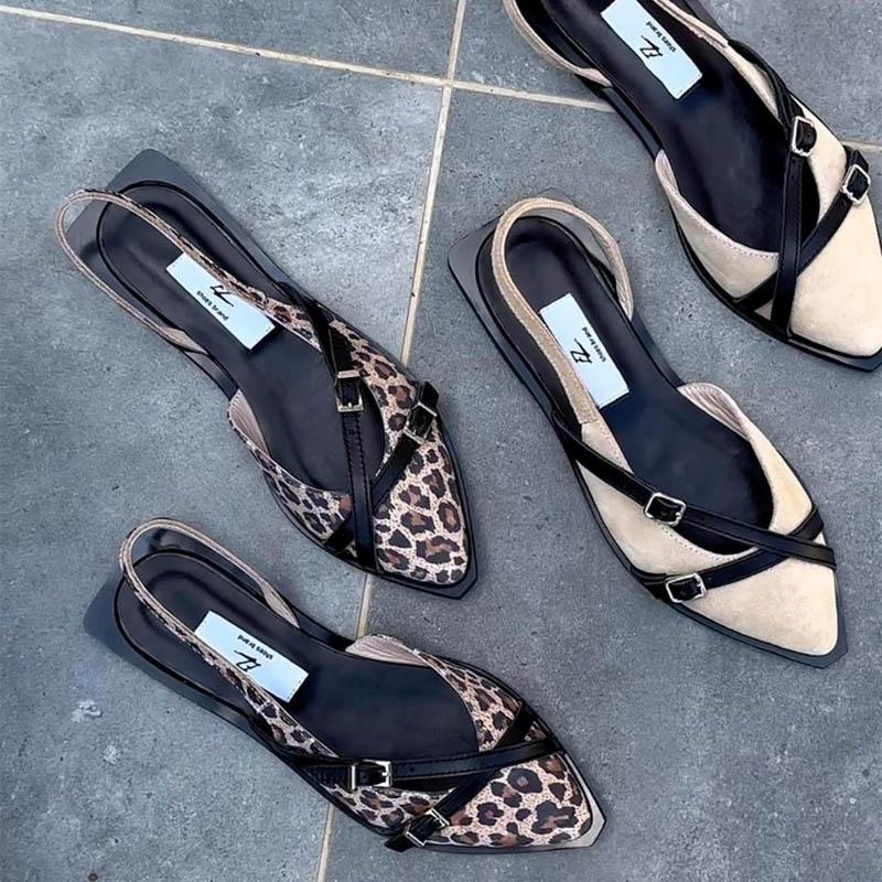 Leopard Print BeltBuckle Flat Sandals