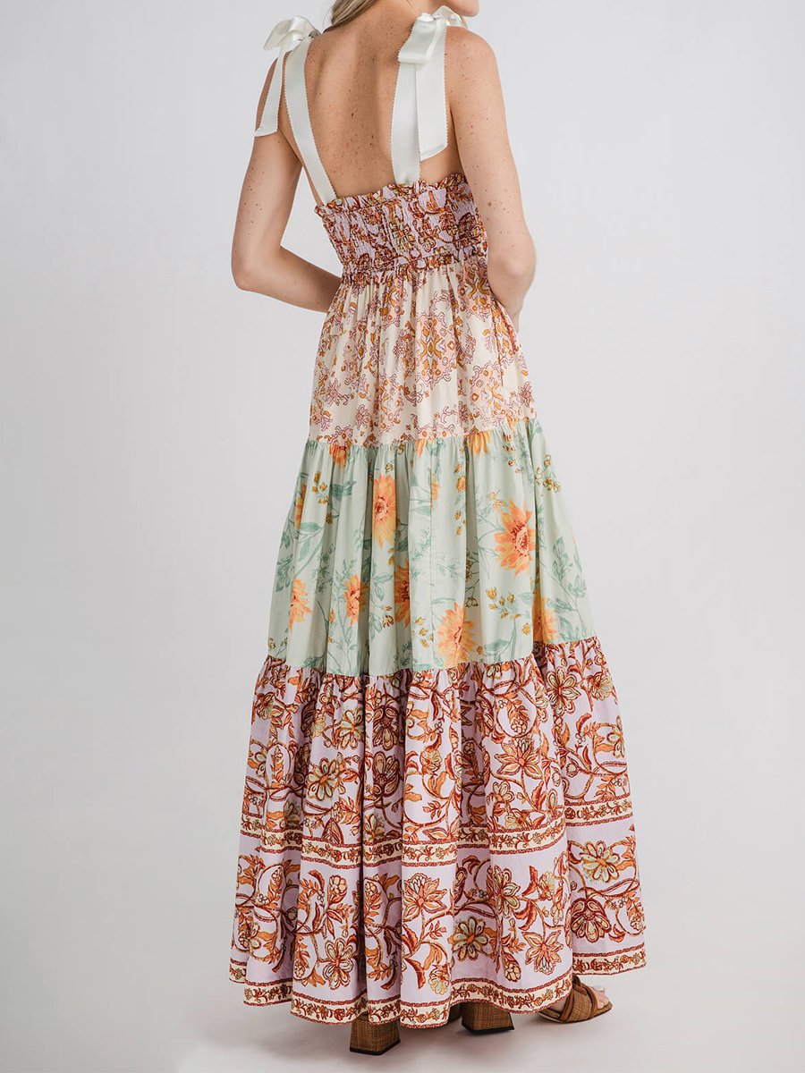 Strapless Backless Vintage Print Dress