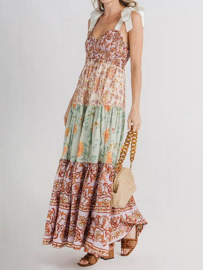 Strapless Backless Vintage Print Dress