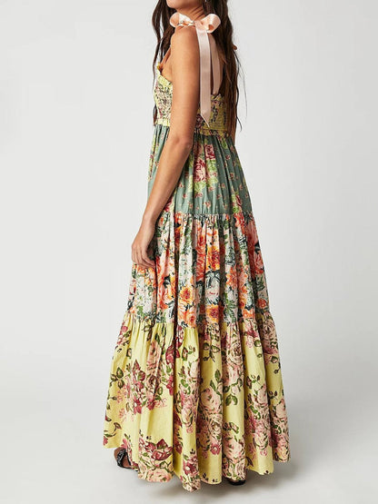 Strapless Backless Vintage Print Dress