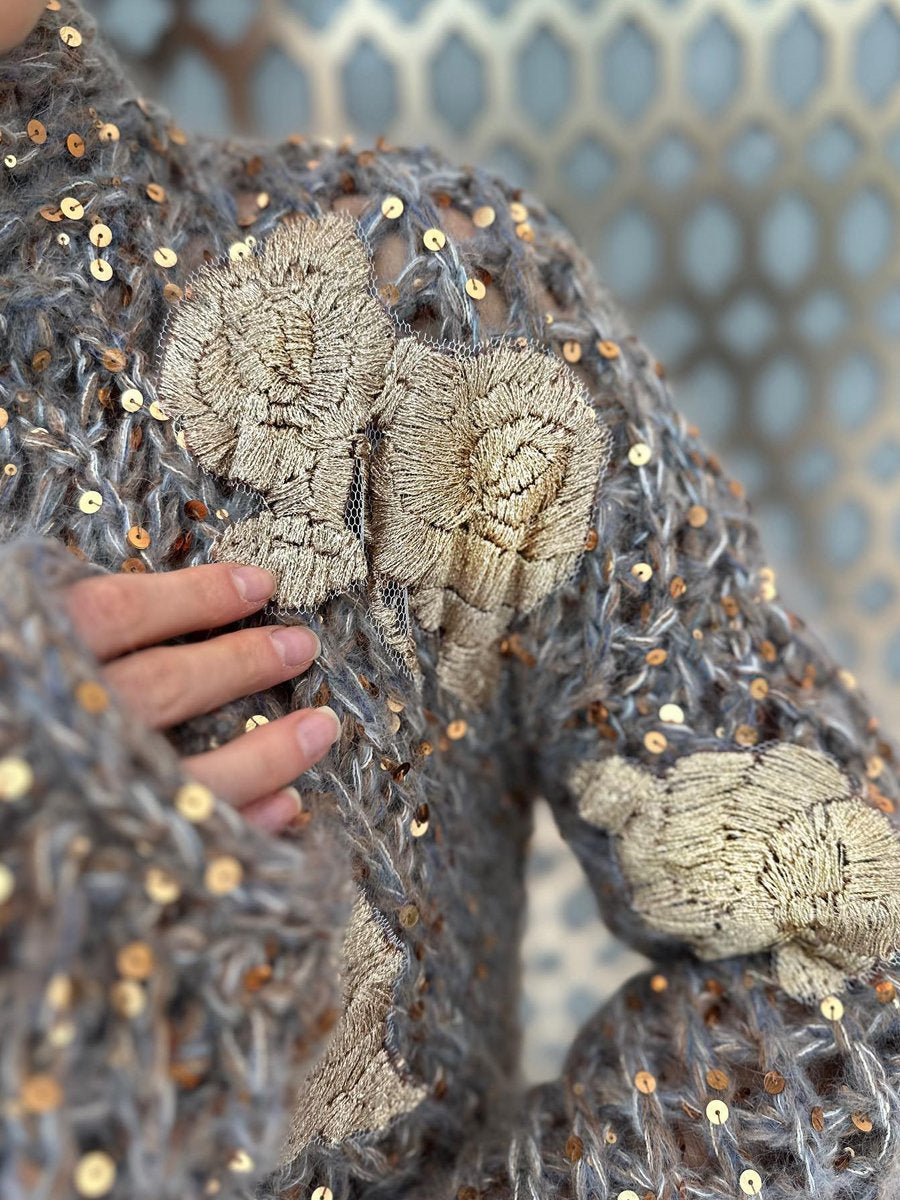 Sequin Zip Up Sweater