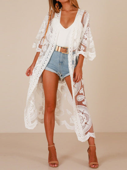 Bohemian Loose Embroidered Lace Mesh Beach Cardigan