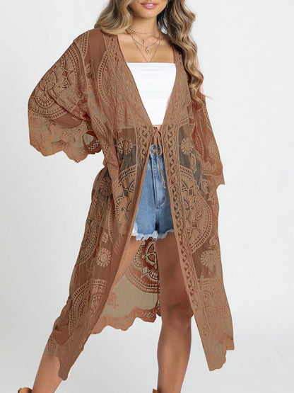 Bohemian Loose Embroidered Lace Mesh Beach Cardigan