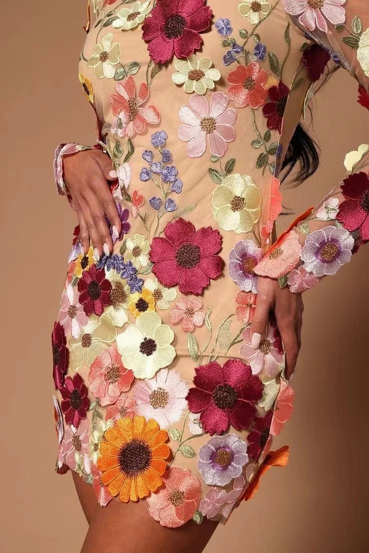 3D Flower Wrapped Dress