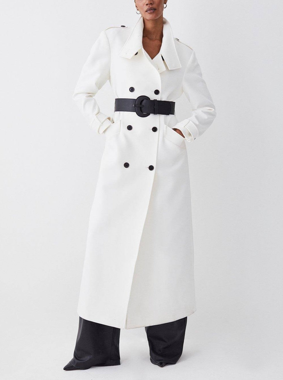 Stretch Belted Double Breasted Maxi Coat