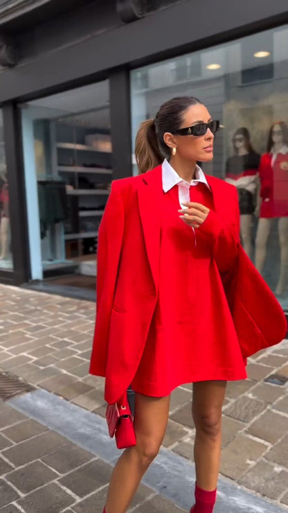 Long Sleeve Crepe Solid Red Jacket