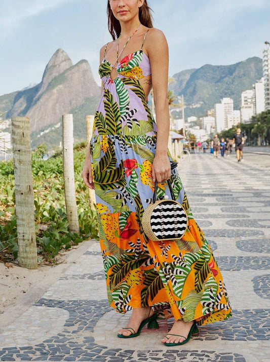 Banana-Print Maxi Dress