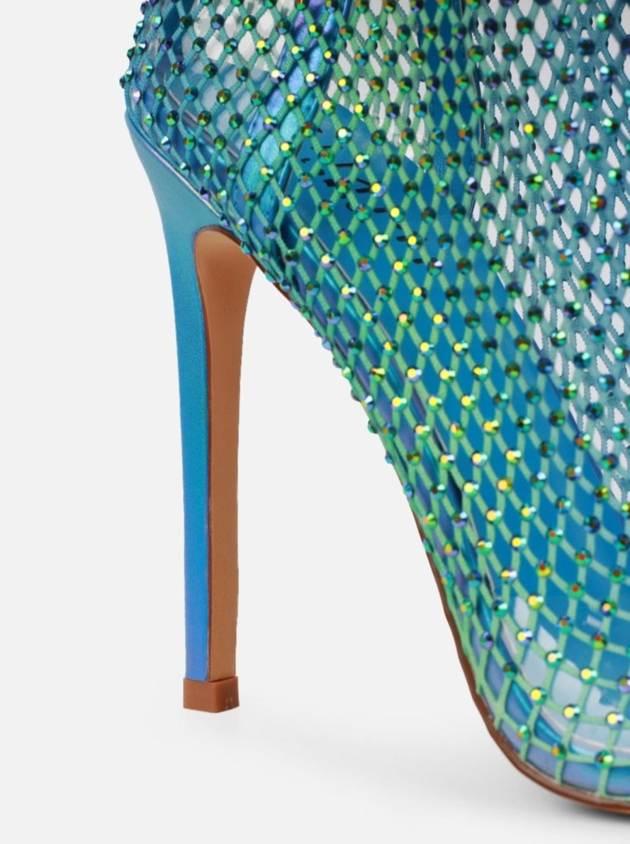 Krystal Blue Ombre Diamante Fishnet Heels