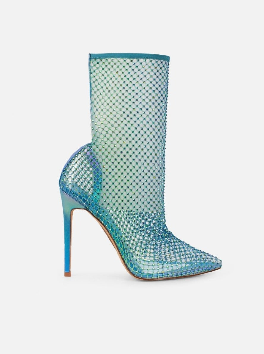 Krystal Blue Ombre Diamante Fishnet Heels