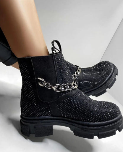 Chic Rhinestone Chelsea Boots