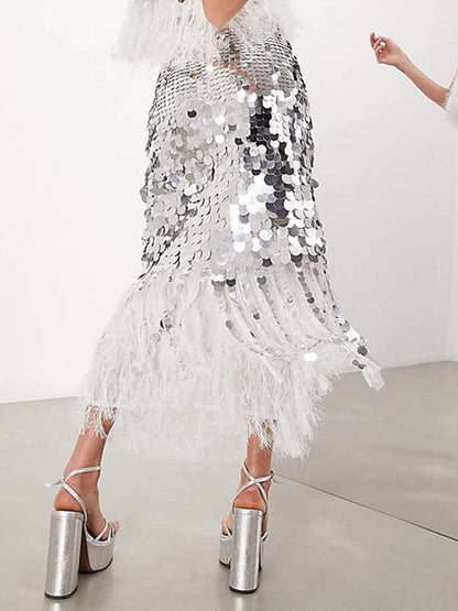 Sexy Sequin Feather Skirt