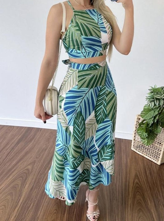 Women's Tropical Print Skirt Set