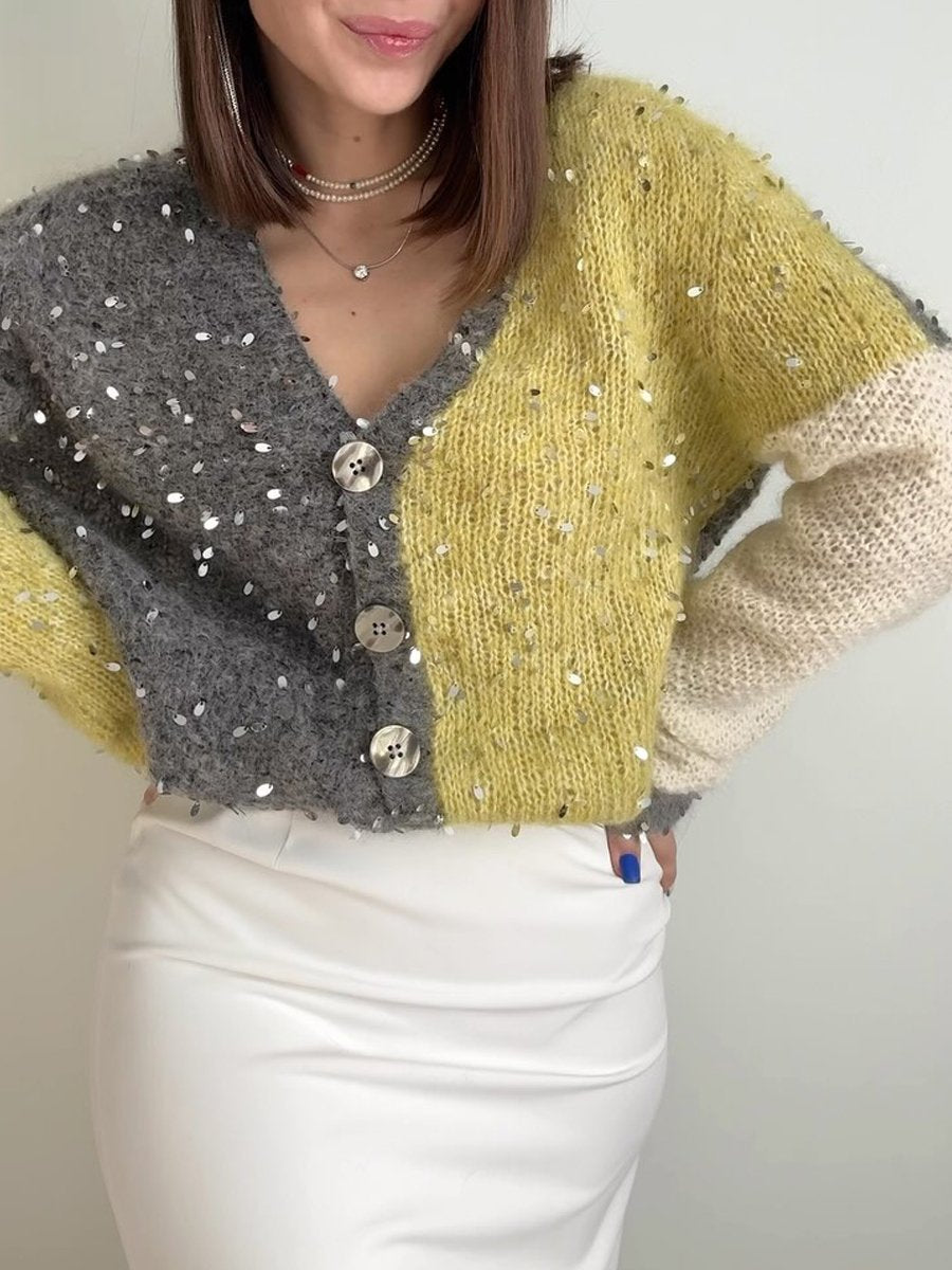 Sequined Contrast Cardigan