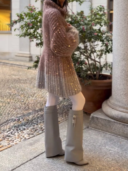 Sequined Knitted Cardigan Dress