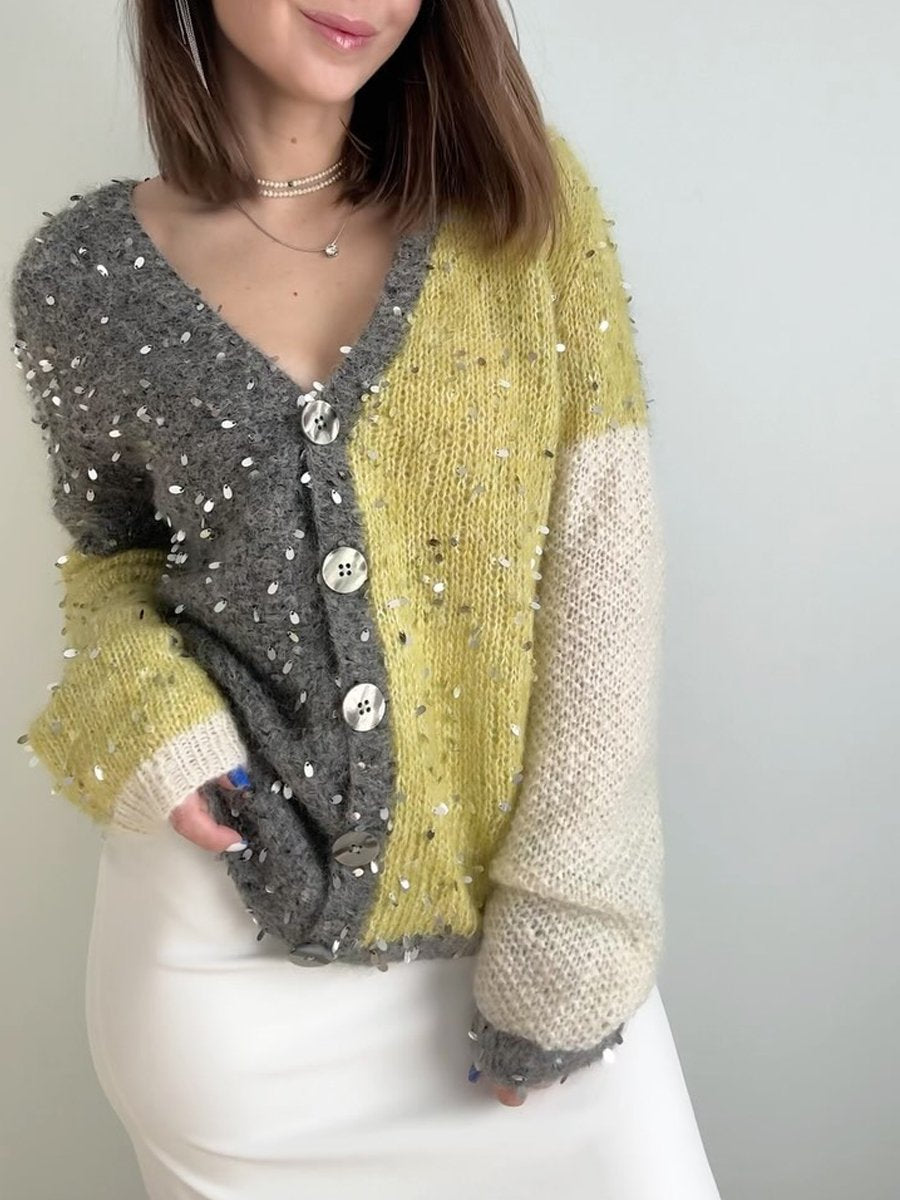 Sequined Contrast Cardigan