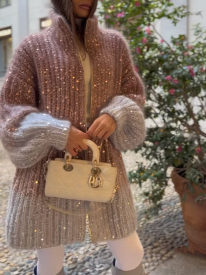 Sequined Knitted Cardigan Dress