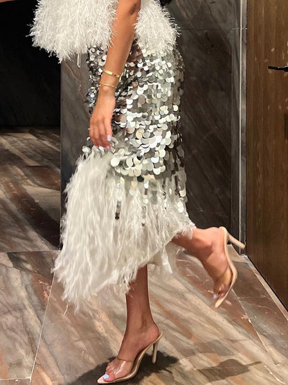 Sexy Sequin Feather Skirt