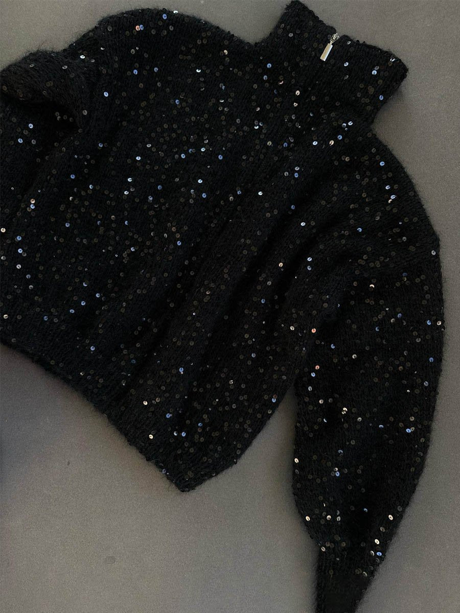 Sequin Zip Up Sweater