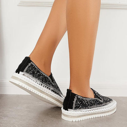 Fashion Rhinestone Sequins Bear Hand-stitched Casual Flat Shoes