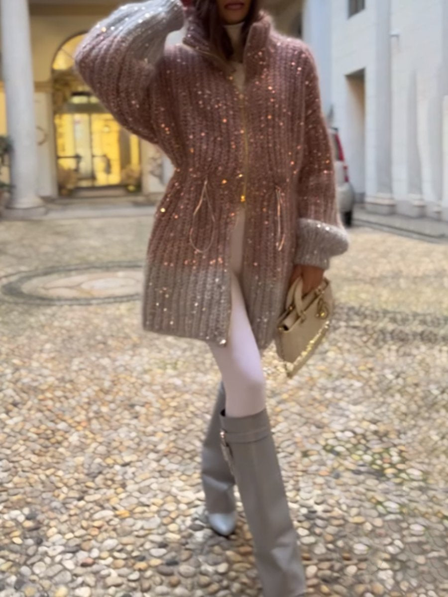 Sequined Knitted Cardigan Dress