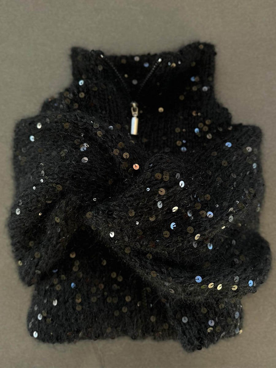 Sequin Zip Up Sweater