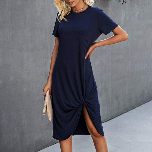 Blue Short Sleeve Plain Mini Dress