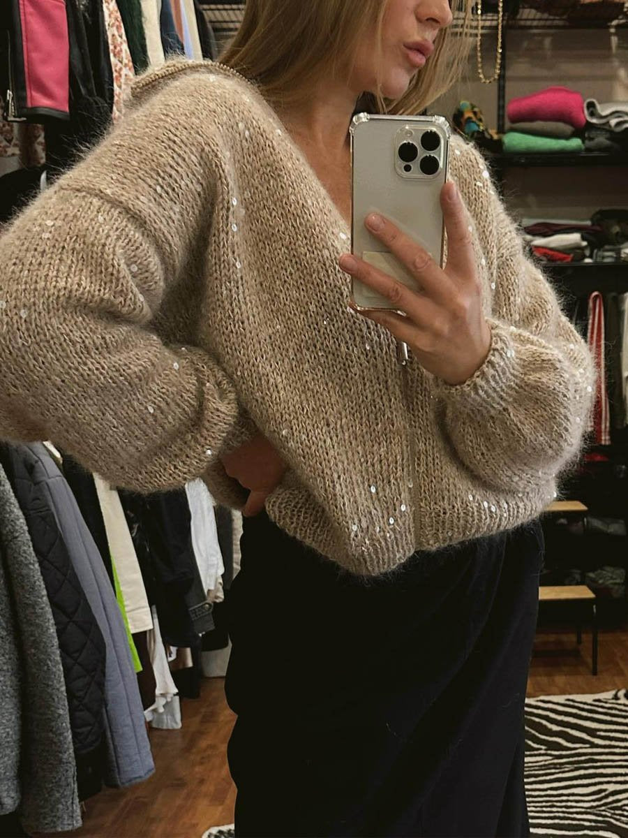 Sequin Zip Up Sweater