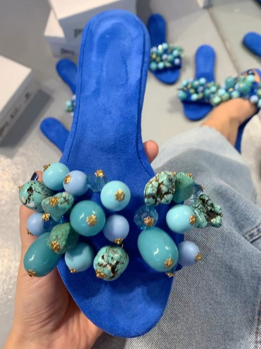 Blue Beaded Slippers