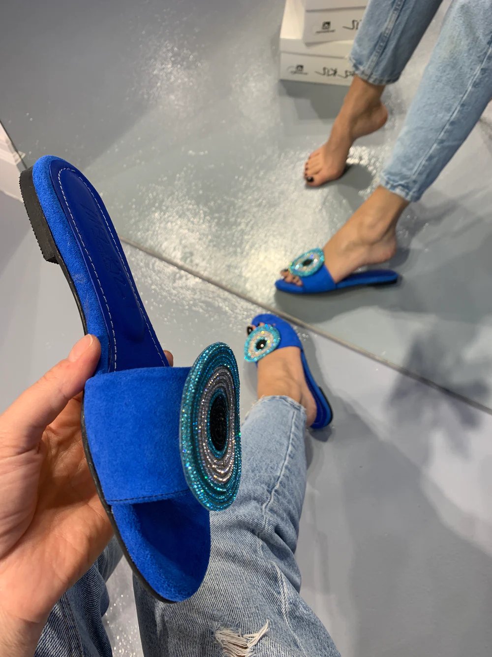 BLUE ORIGINAL SUEDE SLIPPERS