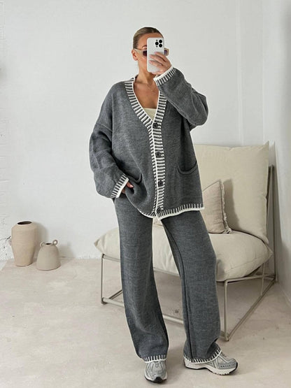 Casual Knitted Single-breasted 2pc Set