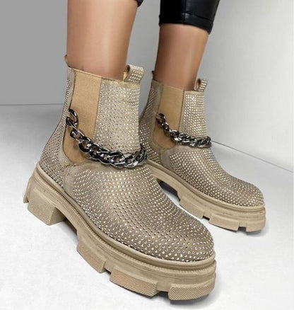 Chic Rhinestone Chelsea Boots