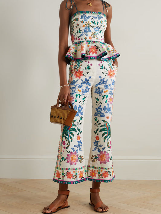 Belted Cropped Floral-Print Set